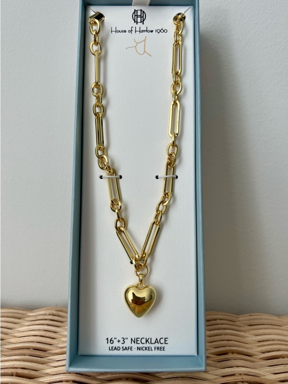 House of Harlow 1960 Gold Chain Heart Pendant Necklace 16” + 3” Ext NWT